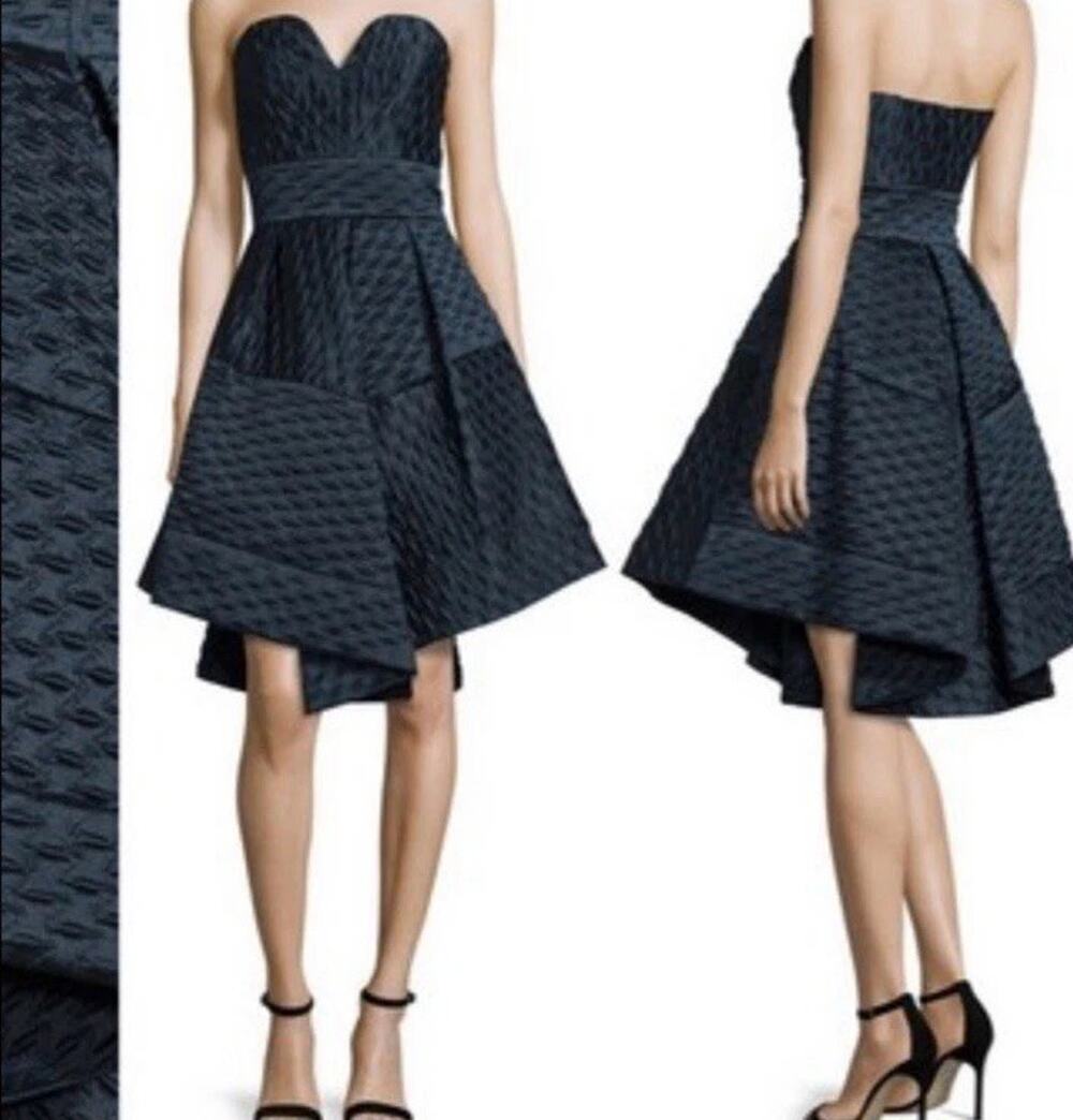 MILLY Brocade A-Line Sweetheart Dress 8 Black Strapless USA Fit & Flare $750 EUC